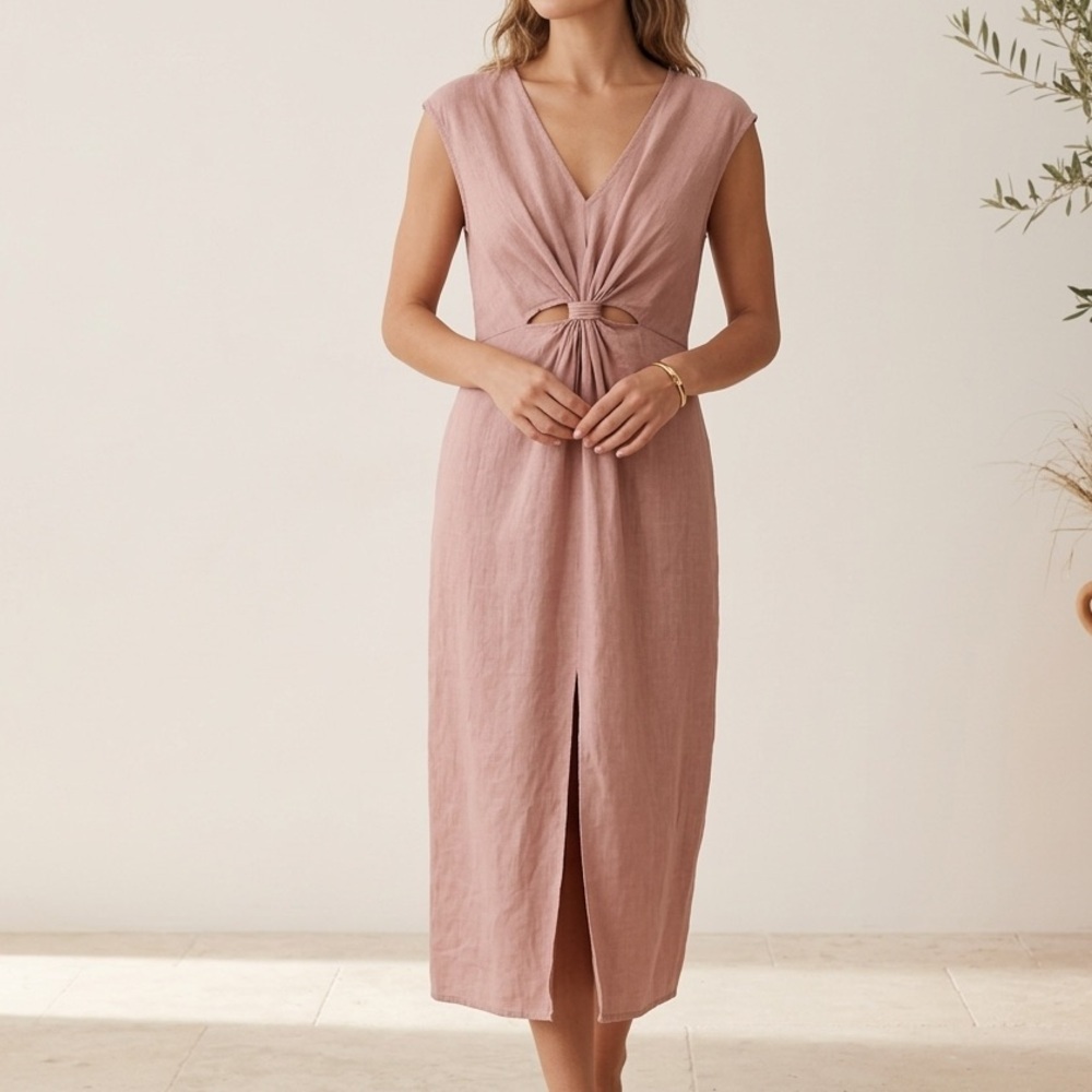 NT by Amati Italian 100% Linen Cut-Out Maxi Dress - High-End Resort Find M-L